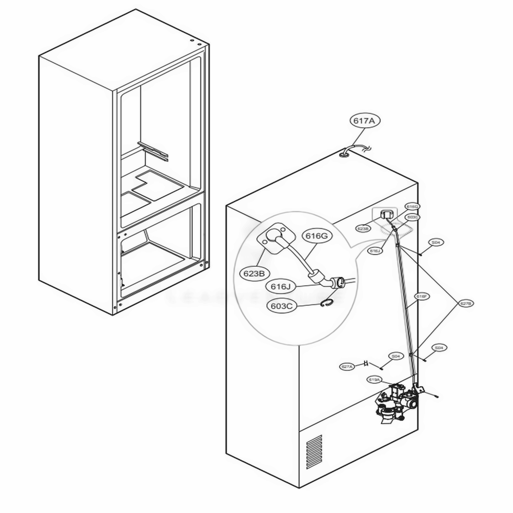 Valve And Water Tube Parts Diagram and Parts List for LMXC23796S ASTCNA0 LG Refrigerator