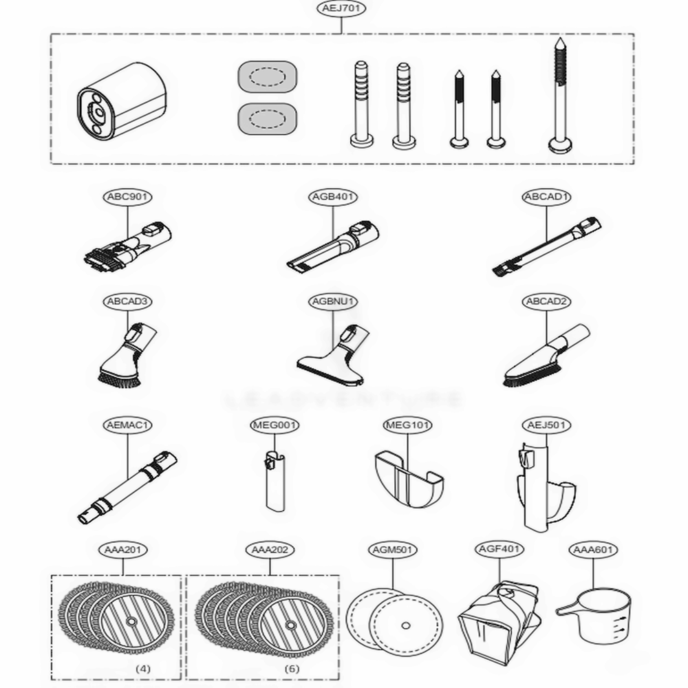 Accessories Diagram and Parts List for A906SM BFSELGA LG Upright Vacuum