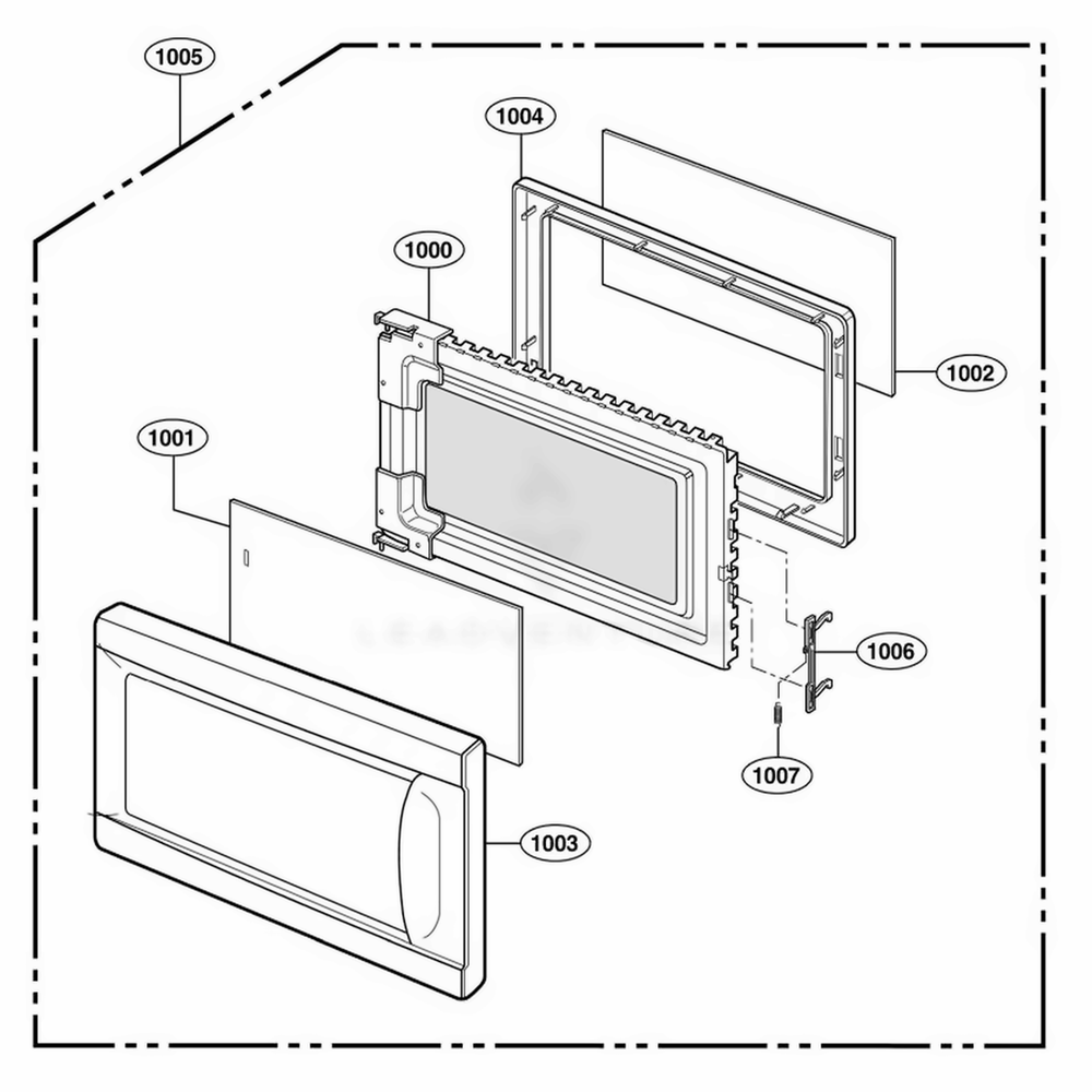 Door Parts Diagram and Parts List for 66102 CWHESEA LG Range