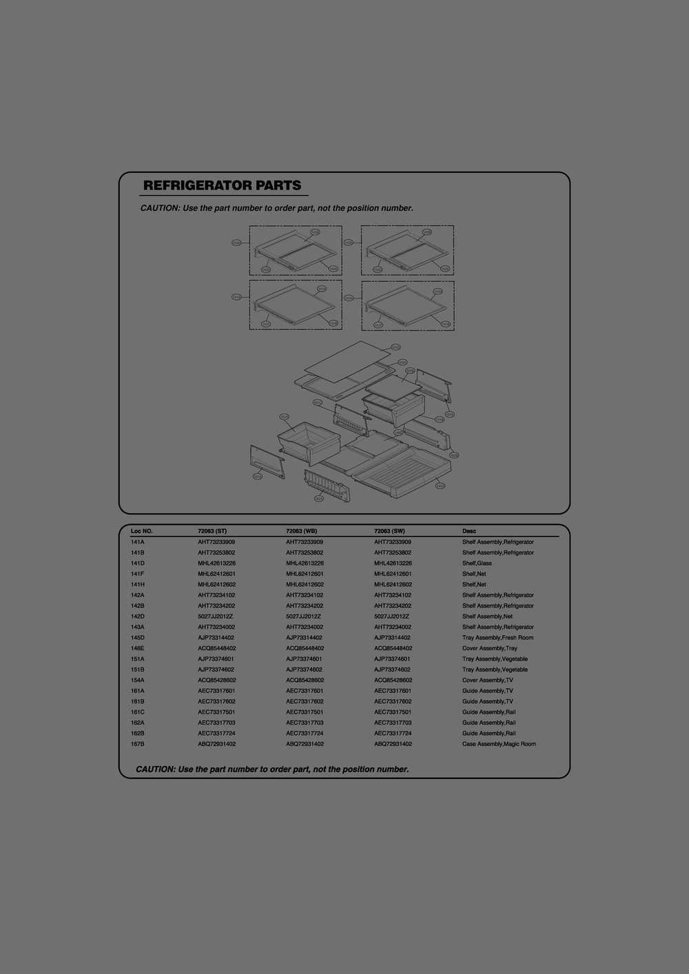 Refrigerator Parts Diagram and Parts List for GR-J318LQTP ASWCSE6 LG Refrigerator