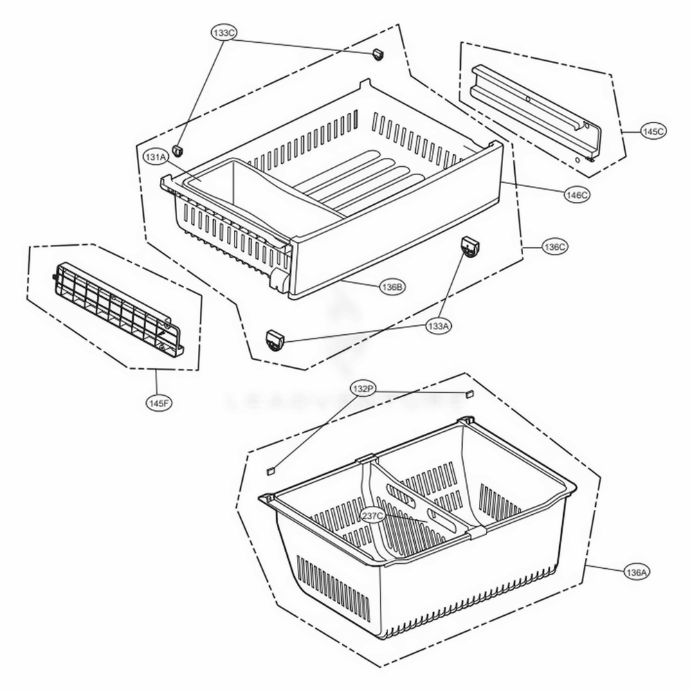 Freezer Parts Diagram and Parts List for LFCC23596S ASTCNA0 LG Refrigerator