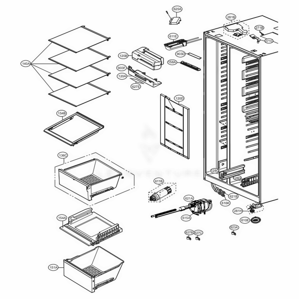 Refrigerator Compartment 2 Diagram and Parts List for LSXS26326S ASTCNA8 LG Refrigerator