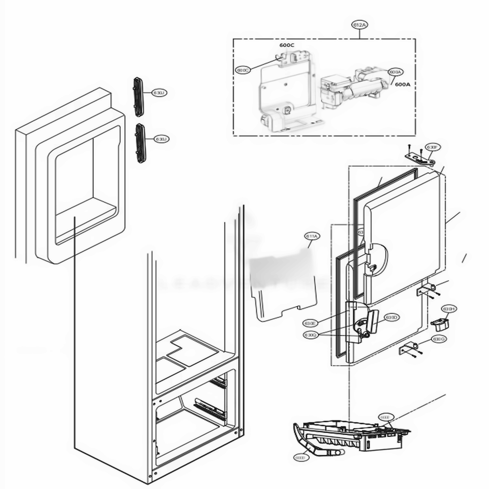 Ice Maker And Ice Bin Parts Diagram and Parts List for LFXS26973D ASBCNA0 LG Refrigerator