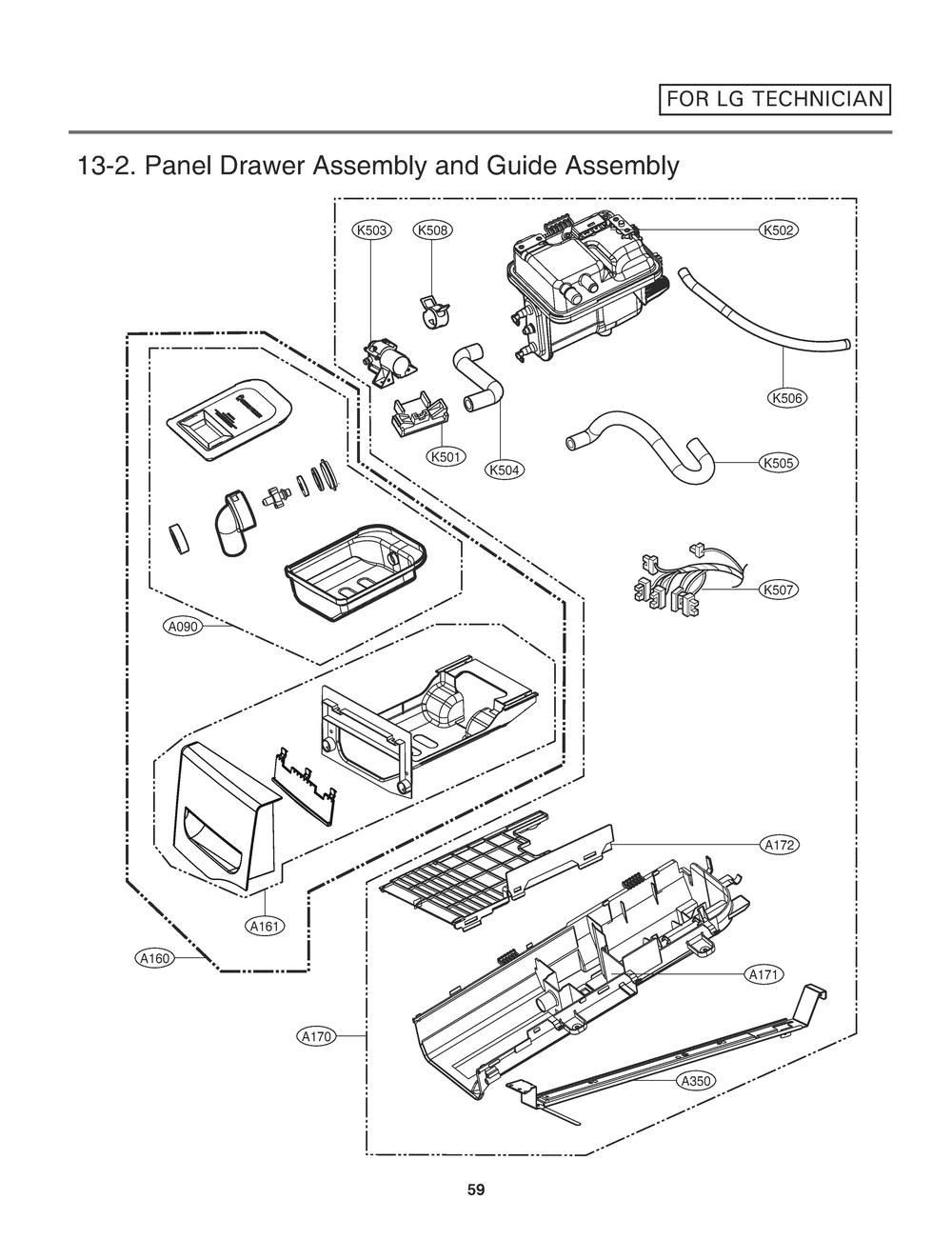 Panel Drawer Assembly And Guide Assembly Diagram and Parts List for RN1393AS ABWEEUS LG Dryer