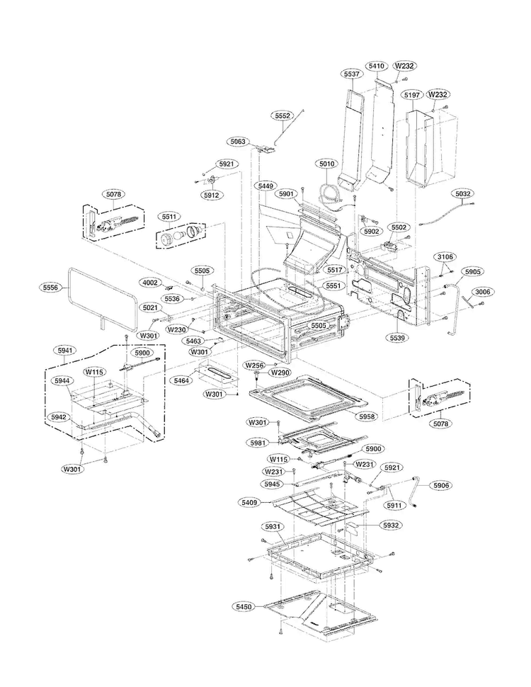 Upper Cavity Parts Diagram and Parts List for LDG3031ST  LG Range