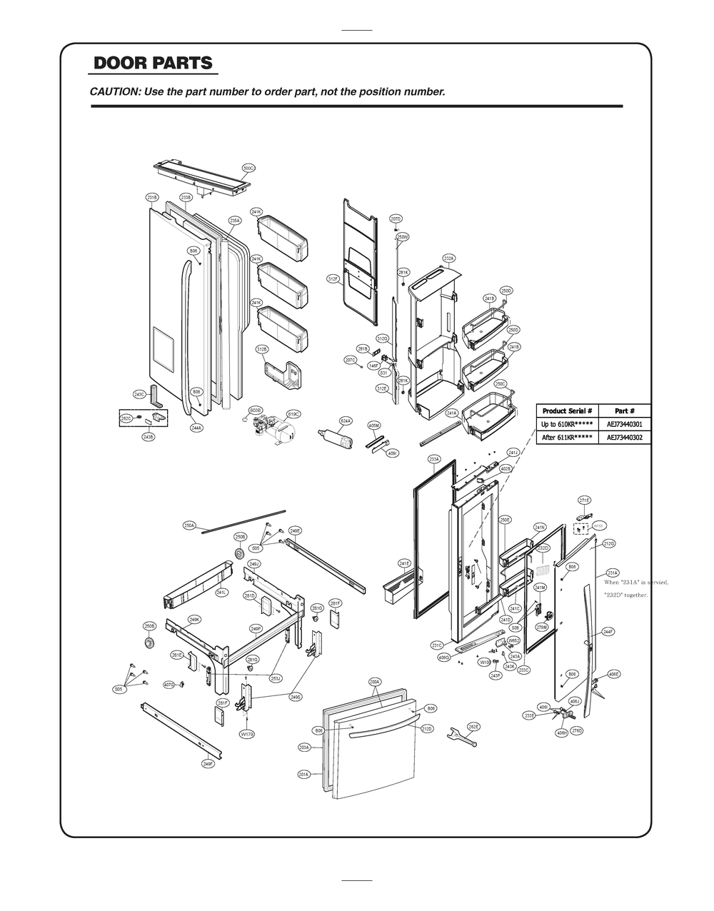 Door Parts Diagram and Parts List for GR-J318LQTM AWBCSE2 LG Refrigerator