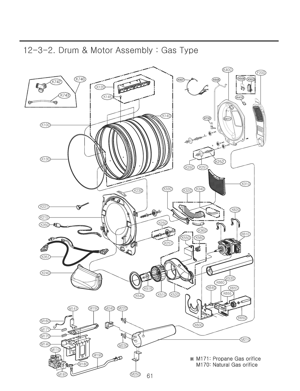 Drum And Motor Assembly Diagram and Parts List for RN1044AS ABWESEU LG Dryer