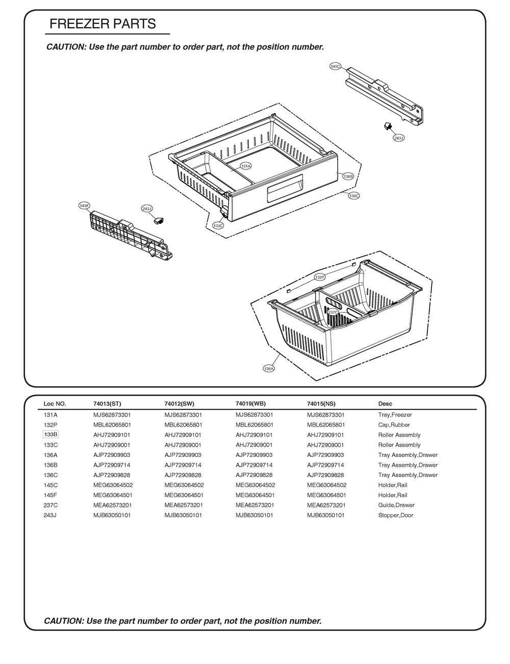 Freezer Parts Diagram and Parts List for GR-B318LSTM ASTCSE2 LG Refrigerator
