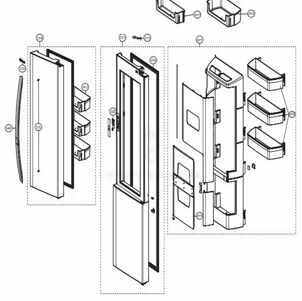 Refrigerator Door Diagram and Parts List for LSXS26386S ASTCNA1 LG Refrigerator