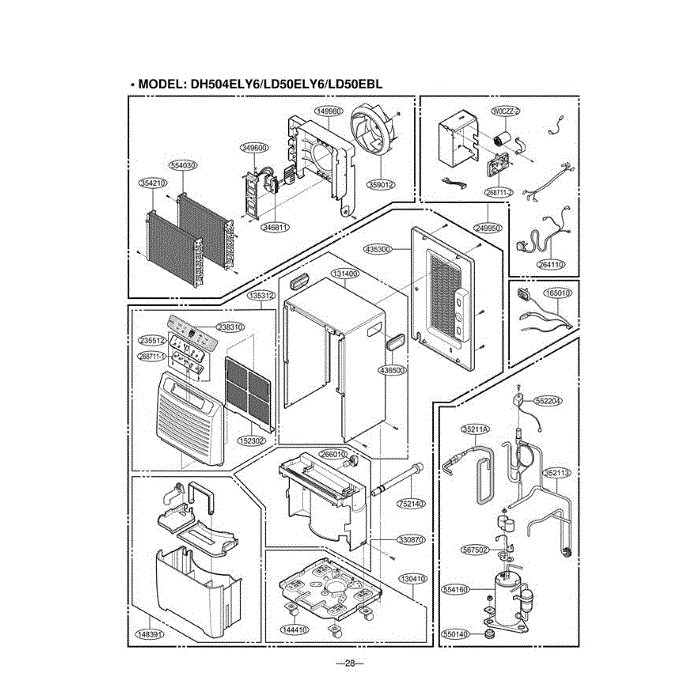 Section Diagram and Parts List for LD50EBL ABKAUSL LG Dehumidifier
