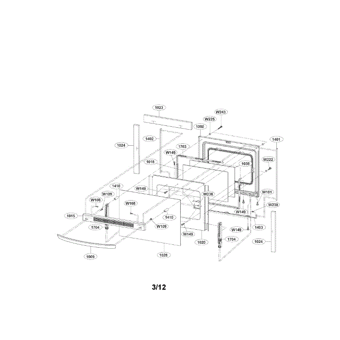 Door Diagram and Parts List for LRE30453WW 01 LG Range