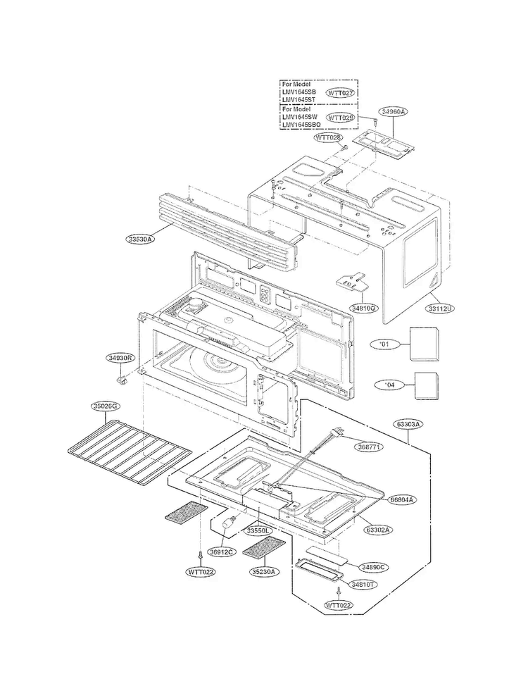 Oven Cavity Parts Diagram and Parts List for LMV1645SW01  LG Microwave