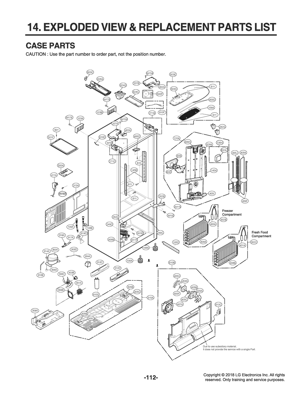 Case Parts Diagram and Parts List for GR-X308LSJM ASTCNA1 LG Refrigerator