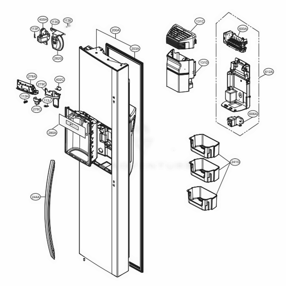 Freezer Door Diagram and Parts List for 51833 ASTCSE0 LG Refrigerator