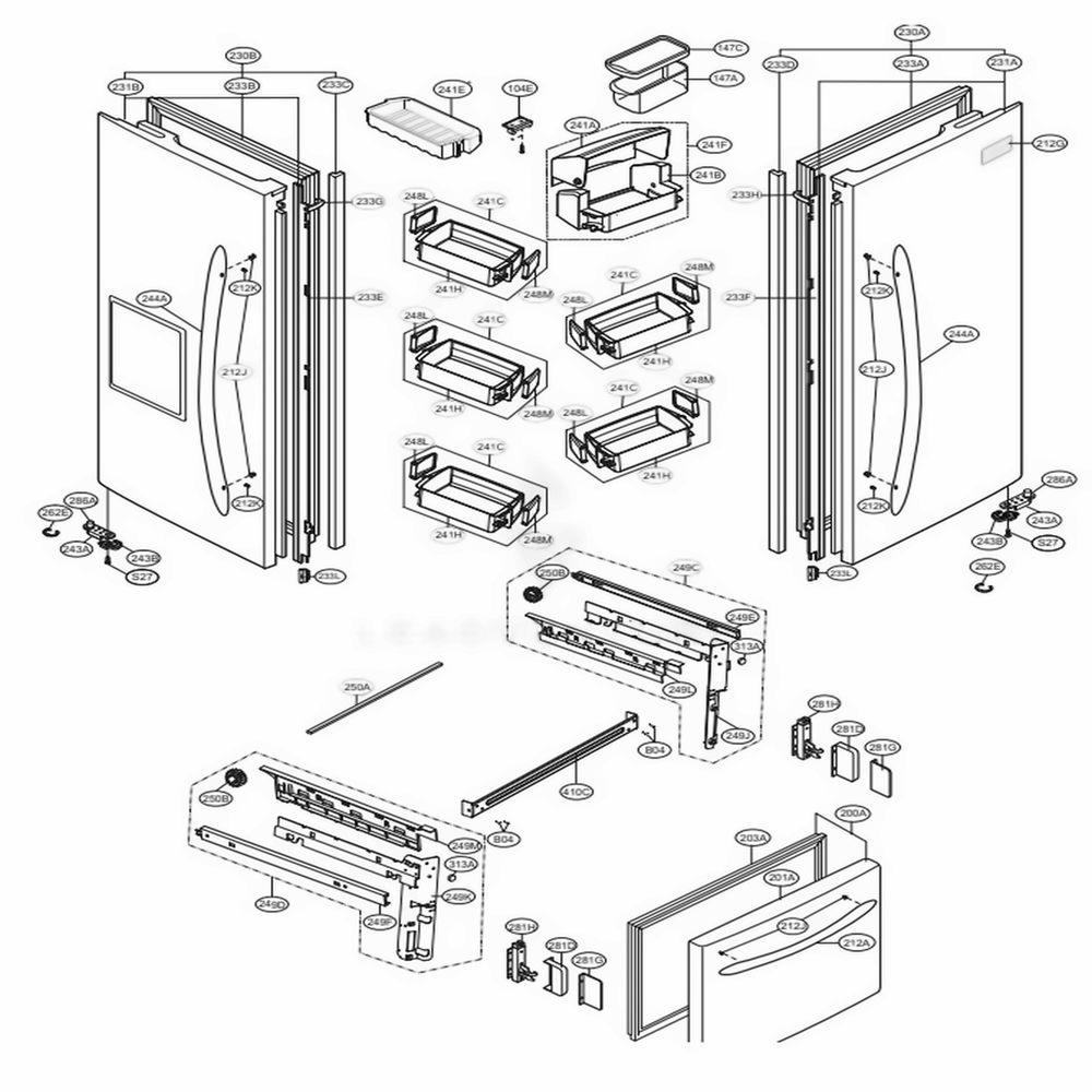 Door Parts Diagram and Parts List for 78359 AWBCSEF LG Refrigerator