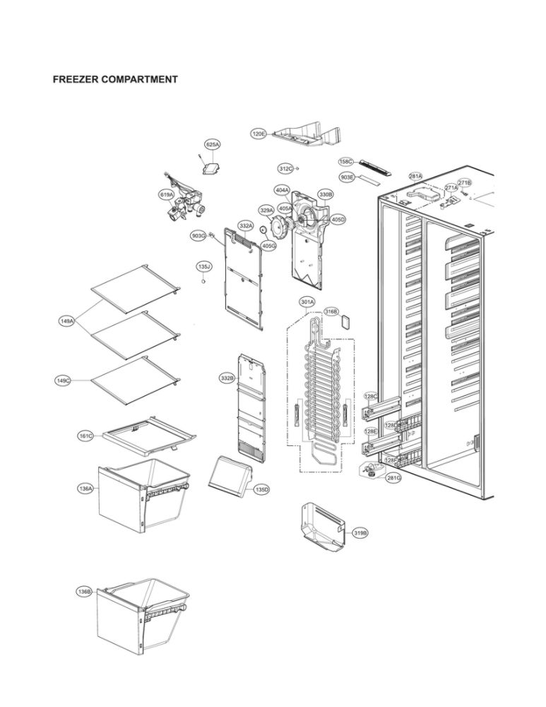 Freezer Compartment Parts Diagram and Parts List for LSXS26466D 00 LG Refrigerator