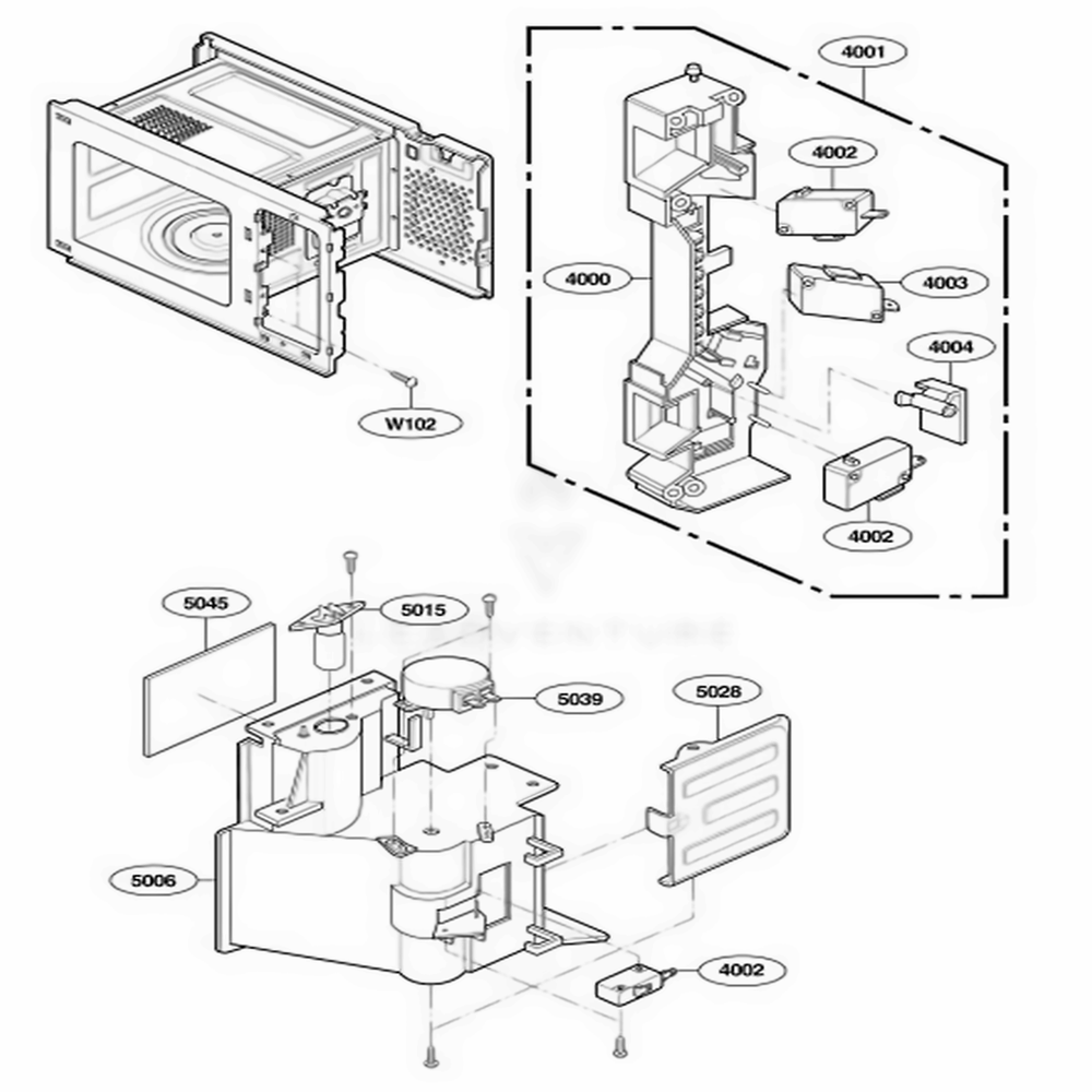 Latch Board Parts Diagram and Parts List for 67909 AB1ESEA LG Range