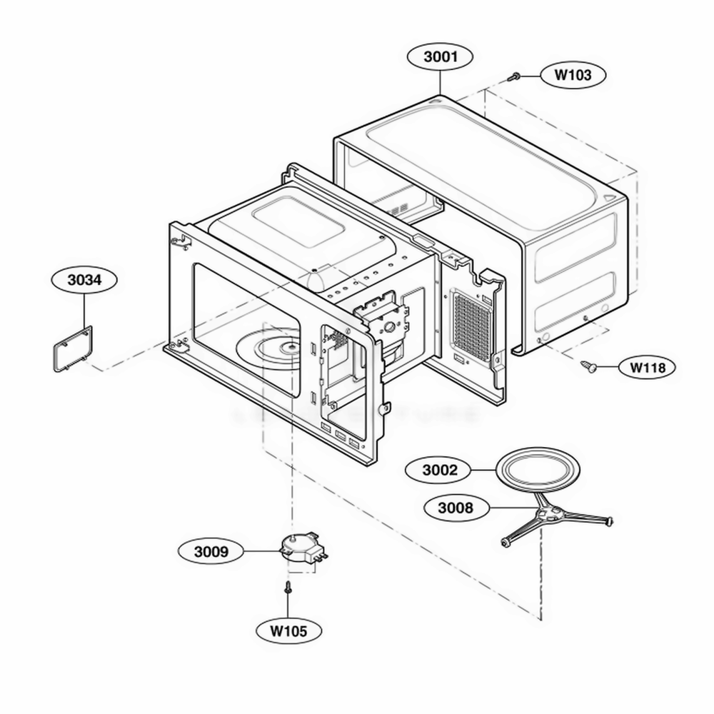 Oven Cavity Parts Diagram and Parts List for 65002401 CW1ESEA LG Range