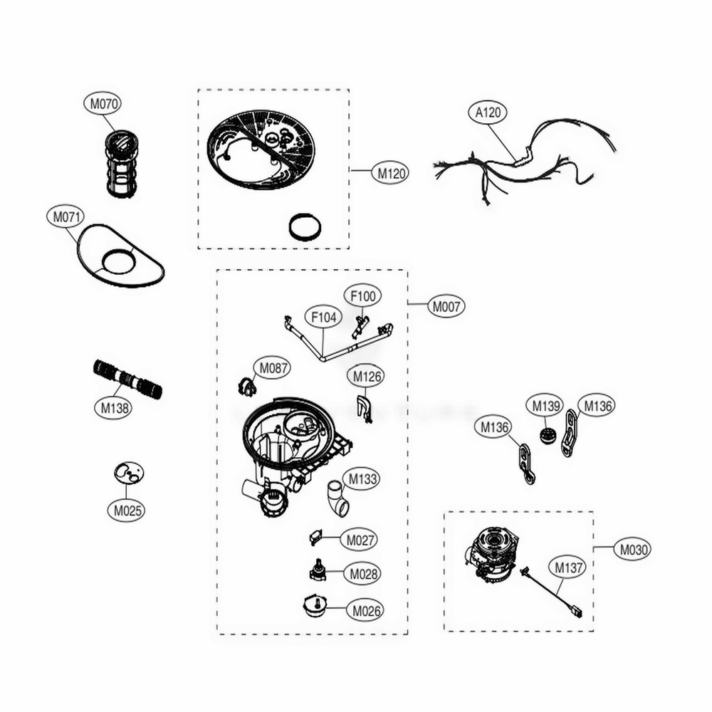 Sump Assembly Diagram and Parts List for SKSDW2401S ASTESNA LG Range