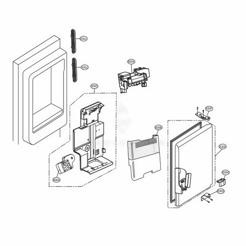 Ice Maker And Ice Bin Parts Diagram and Parts List for LFXS24663S ASTCNA0 LG Refrigerator