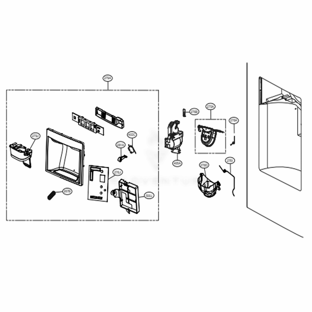 Dispenser Parts Diagram and Parts List for 73167 ASBCSE1 LG Refrigerator