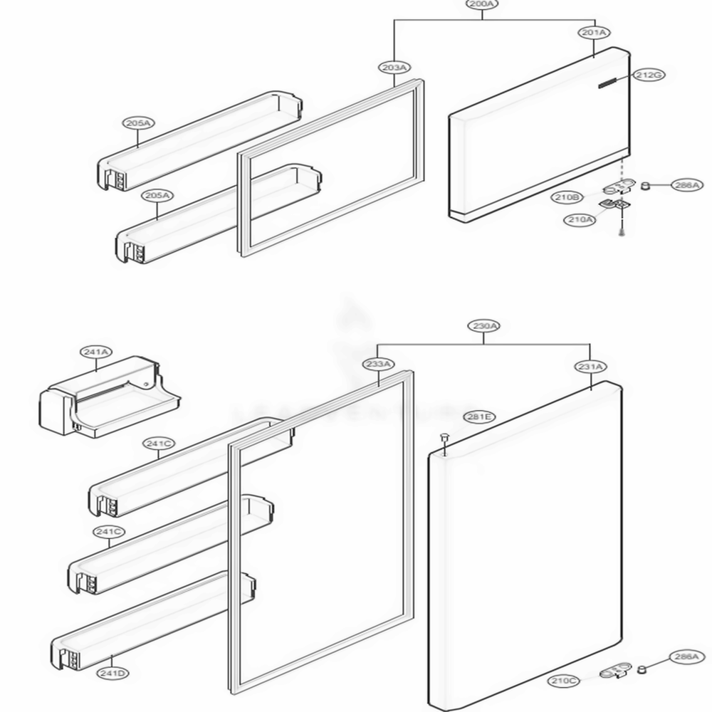 Door Parts Diagram and Parts List for LTCS24223D ASBCNA1 LG Refrigerator
