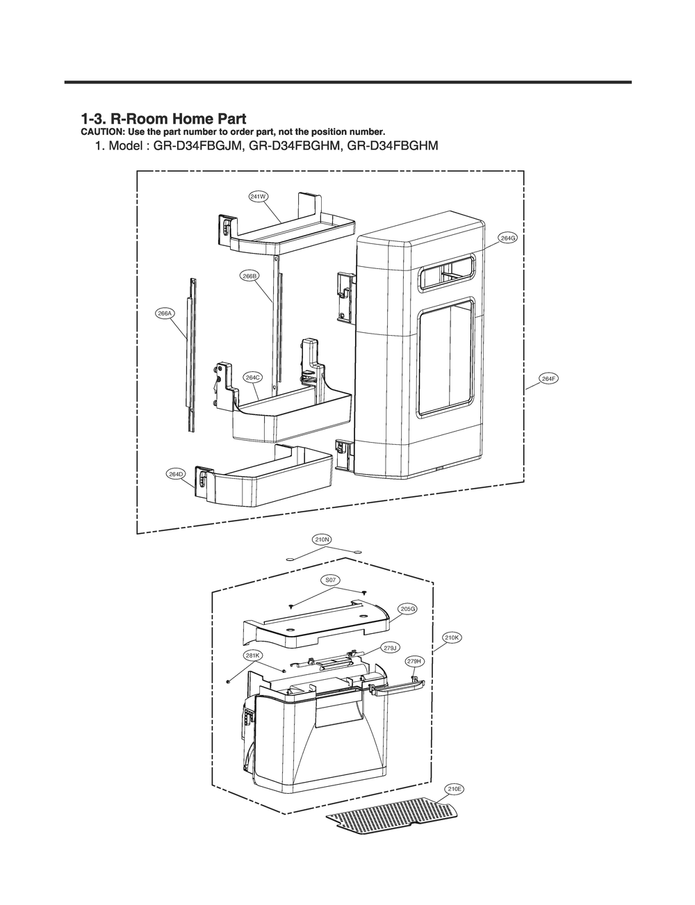 R-Room Home Part 1 Diagram and Parts List for GR-D34FBGJM ALBCNA0 LG Refrigerator