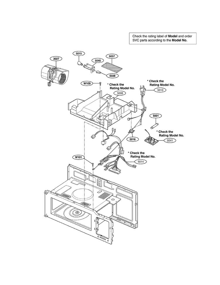Interior Parts Diagram and Parts List for MV1502B-01  LG Microwave