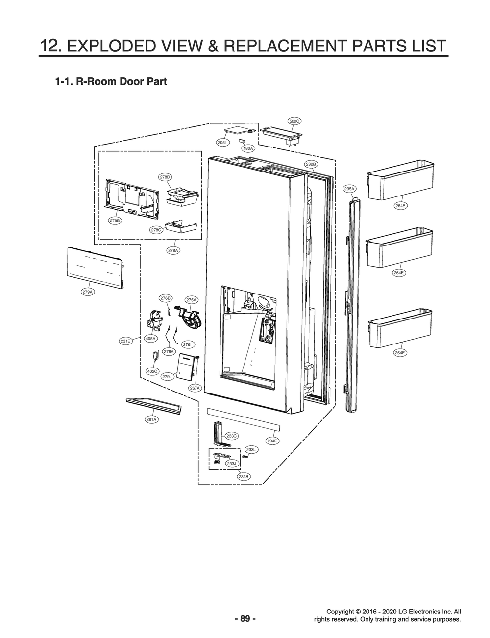 R-Room Door Part 1 Diagram and Parts List for GR-X30FGNGM AGRCNA0 LG Refrigerator