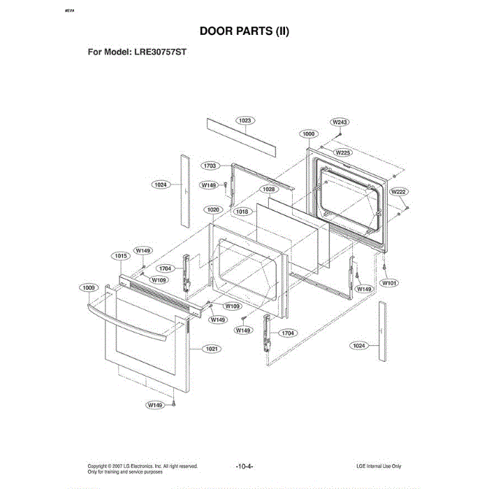 Section 1 Diagram and Parts List for LRE30757ST ASTLLGA LG Range