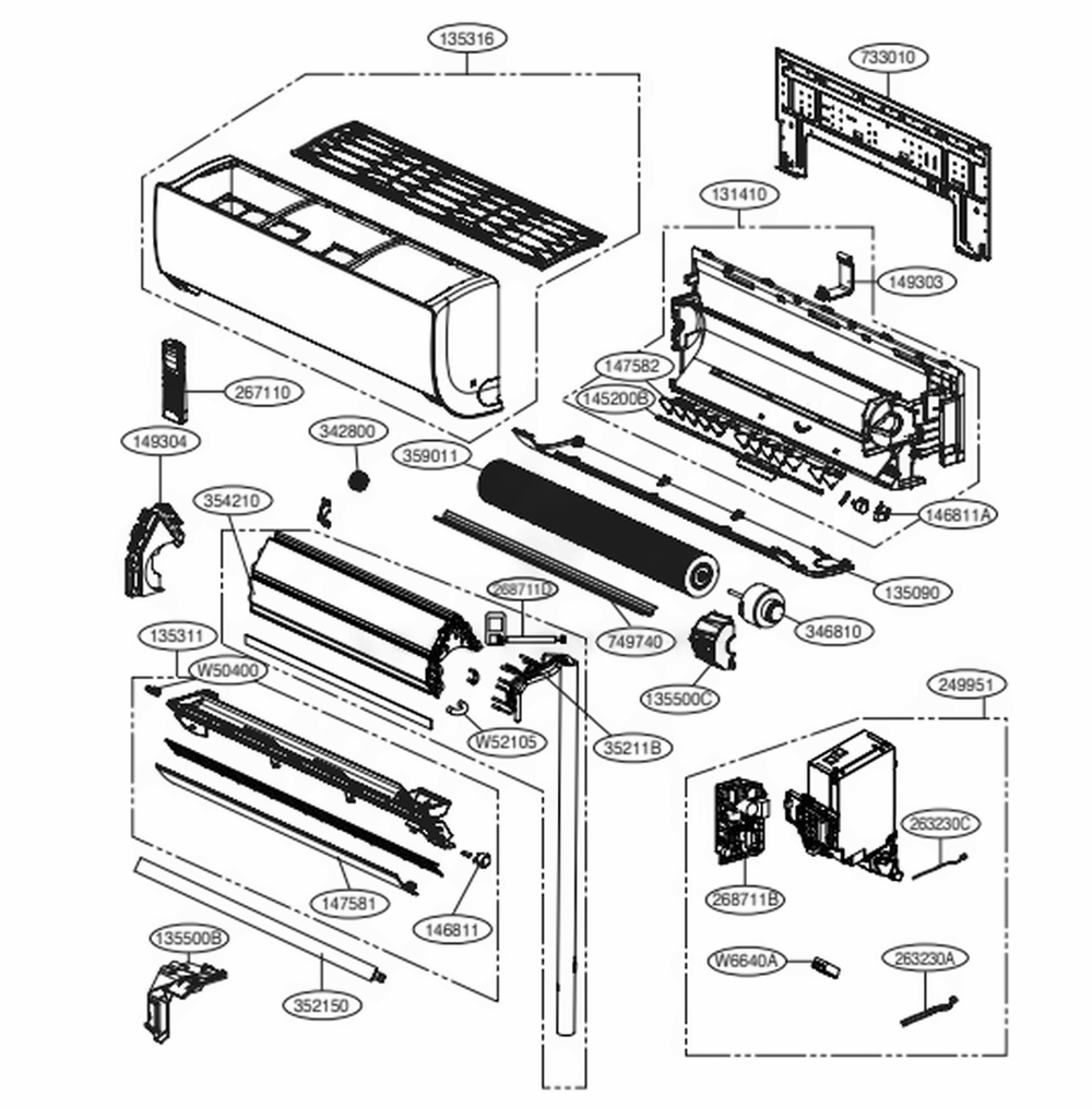 Indoor Unit Diagram and Parts List for LMN249HVT EWHBEUS LG Air Conditioner