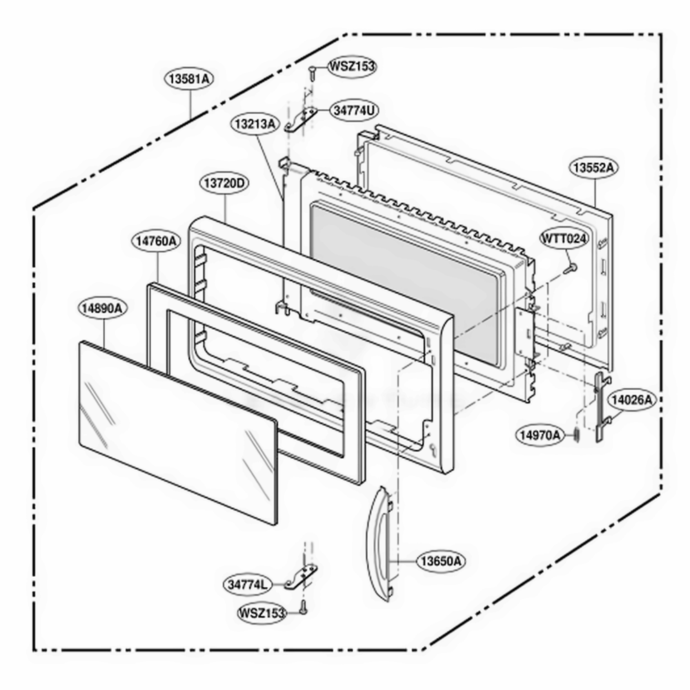 Door Parts Diagram and Parts List for KHMC107EWH MWEKAD LG Wall Oven