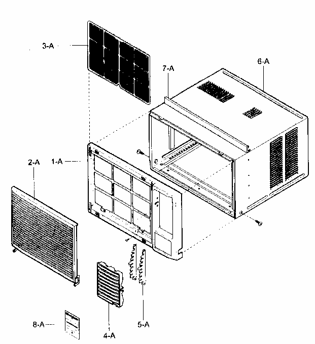 Cabinet/front Grille Assy Diagram and Parts List for 58072124300  Kenmore Air Conditioner