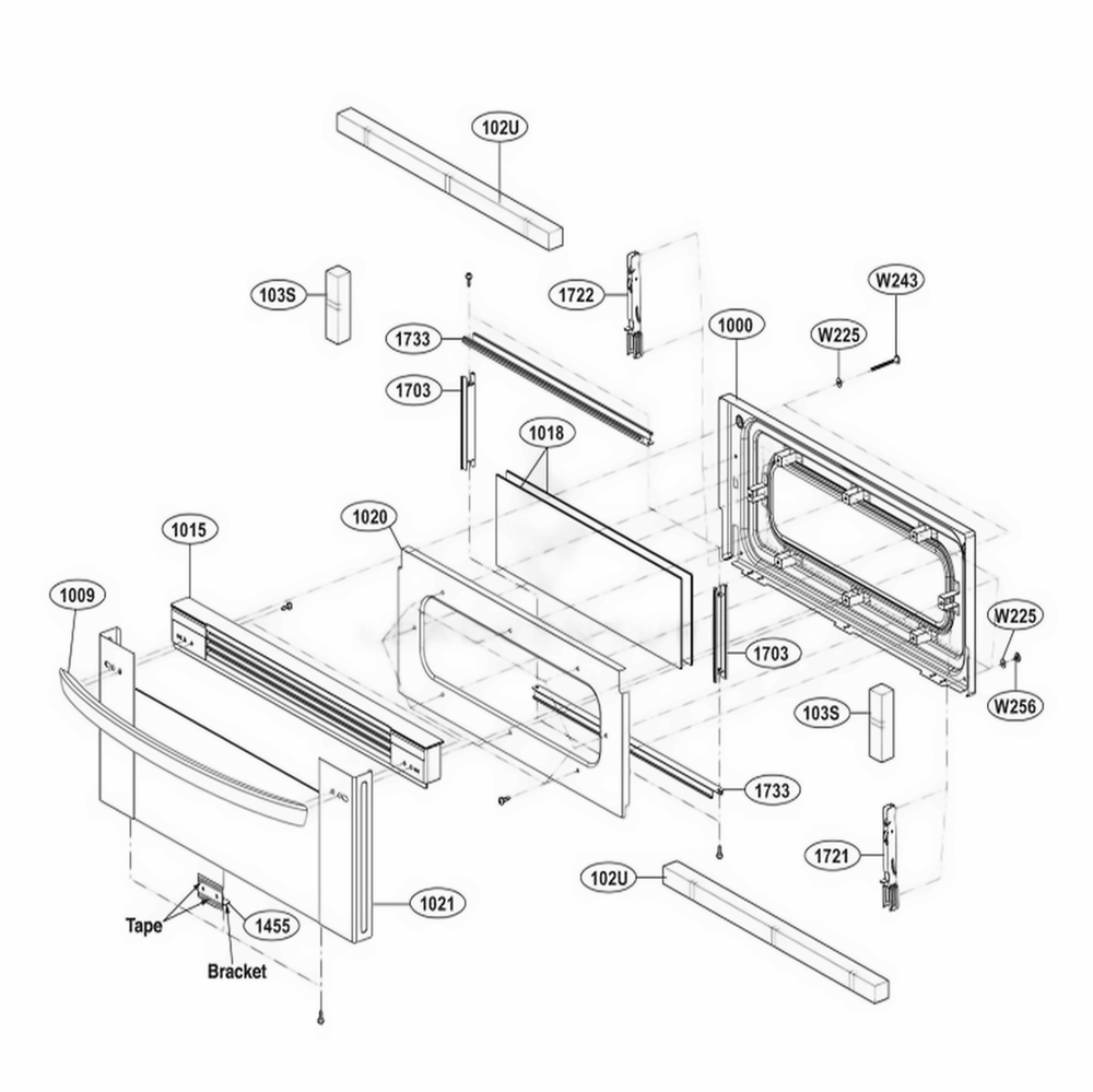 Upper Door Parts Diagram and Parts List for LDG3031ST FSTELGA LG Wall Oven
