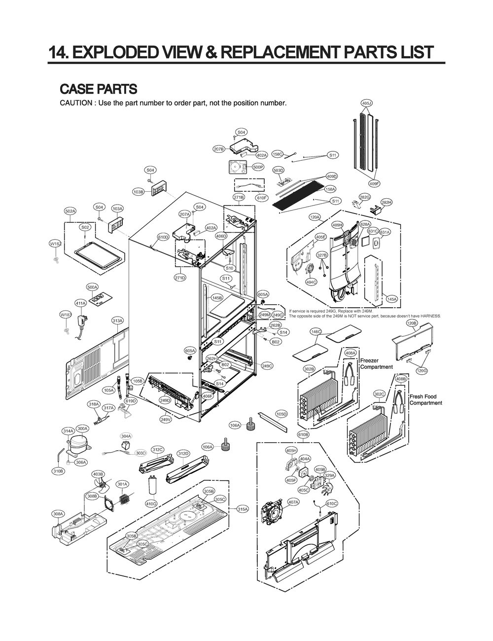 Case Parts Diagram and Parts List for GR-J31GHSJM ASTCNA1 LG Refrigerator