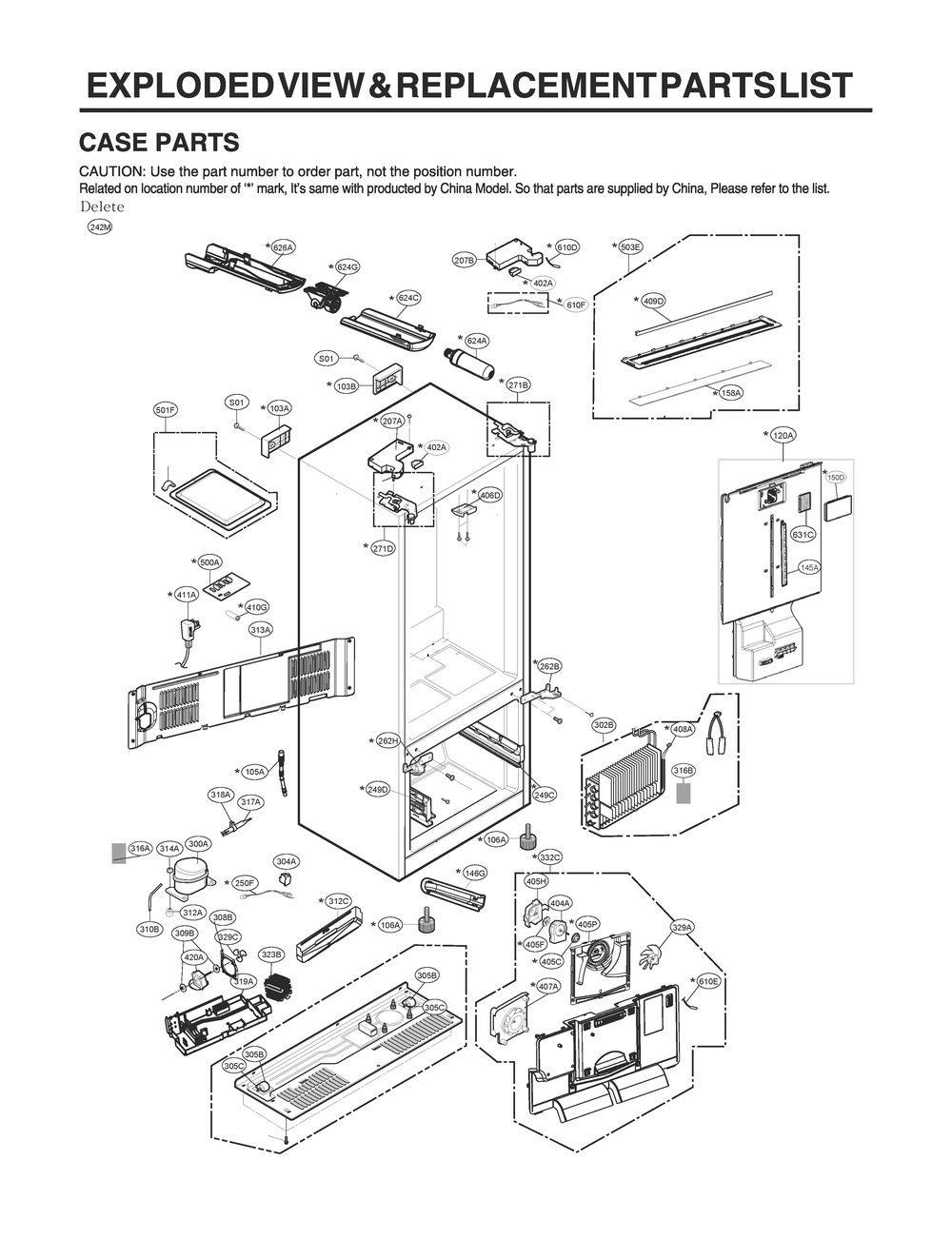 Case Parts Diagram and Parts List for GR-J288NSXM ASTCNA2 LG Refrigerator