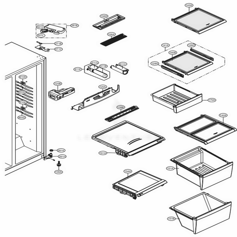 Refrigertor Compartment Diagram and Parts List for 51093 ASTCSE1 LG Refrigerator