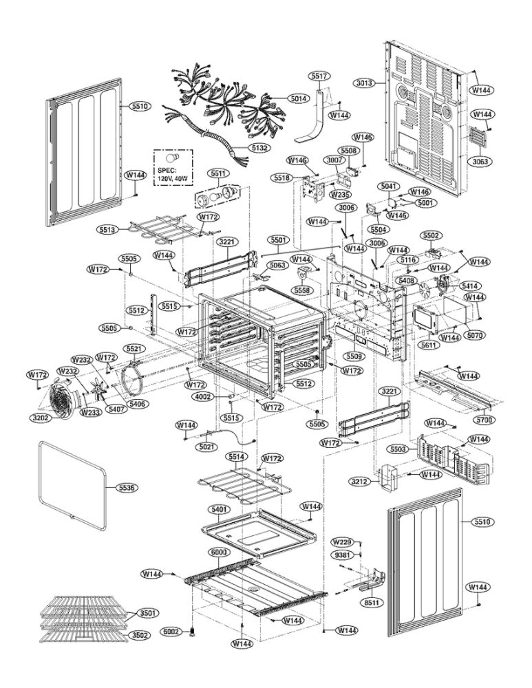 Lower Cavity Parts Diagram and Parts List for LDE3017SB 00 LG Range