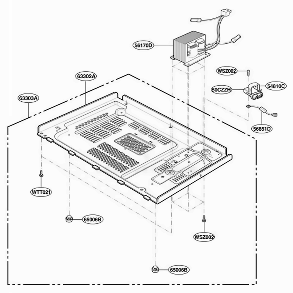 Base Plate Parts Diagram and Parts List for JES739WD KMWEGEU LG Wall Oven
