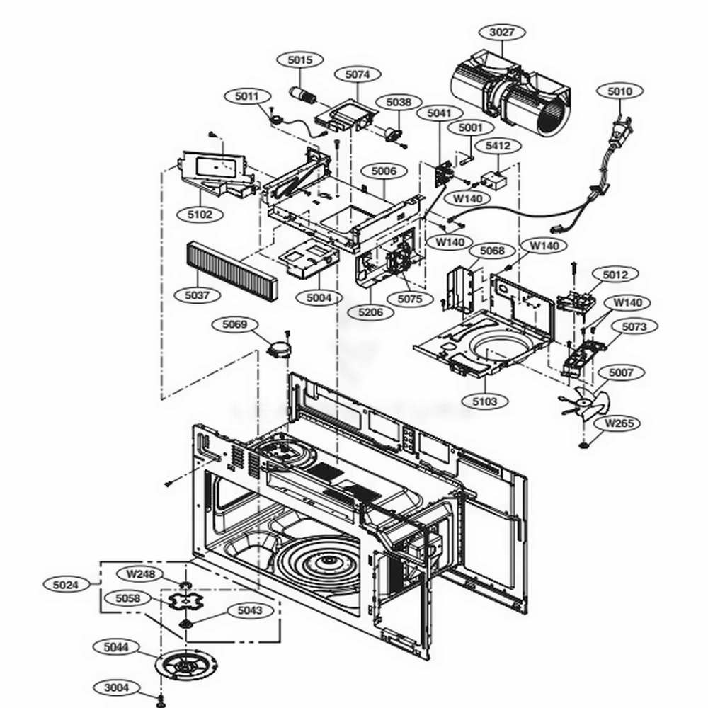 Interior Parts 2 Diagram and Parts List for LMV2031SW CWHELGA LG Microwave