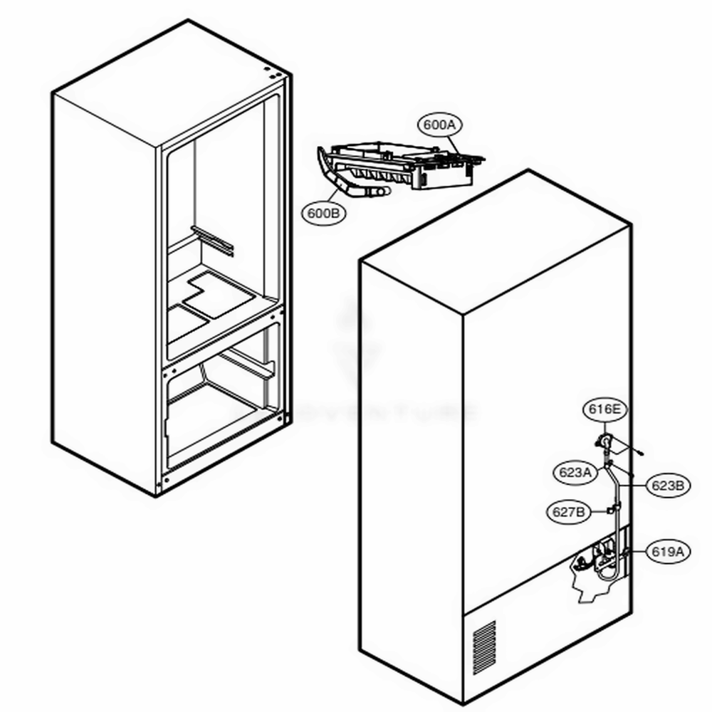 Ice Maker Parts Diagram and Parts List for 71606 ATICSE2 LG Refrigerator