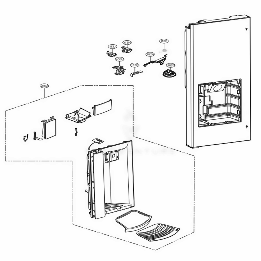 Dispenser Parts Diagram and Parts List for LFX25978SB AWBCNA0 LG Refrigerator