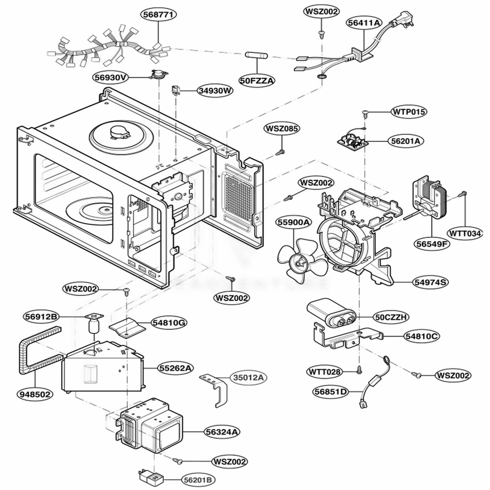 Interior Parts Diagram and Parts List for PLMB186KC AS3EGEU LG Range