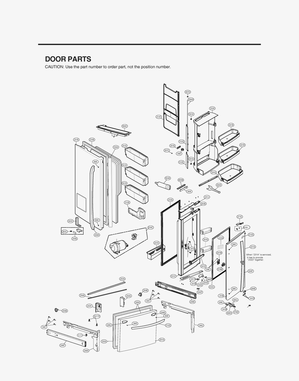 Door Parts Diagram and Parts List for GR-J318LSJM ASTCNA3 LG Refrigerator