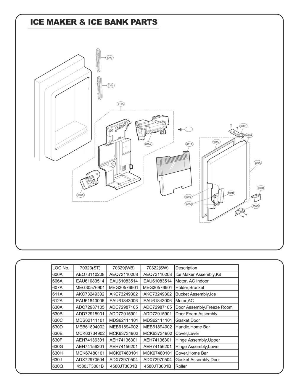 Ice Maker And Ice Bin Parts Diagram and Parts List for GC-L258VSXD ASTCSE2 LG Refrigerator