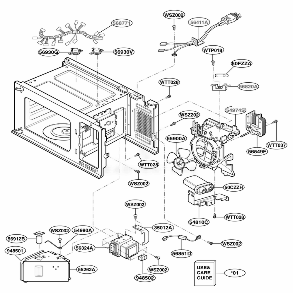 Interior Parts 1 Diagram and Parts List for JES1451BJ CBKEGEU LG Range