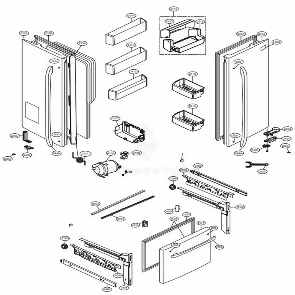 Door Parts Diagram and Parts List for LFX25974ST ASTCNA6 LG Refrigerator