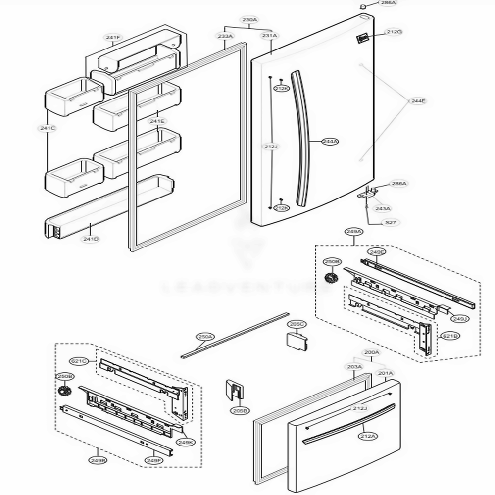 Door Parts Diagram and Parts List for LDC22720ST AST3LGG LG Refrigerator