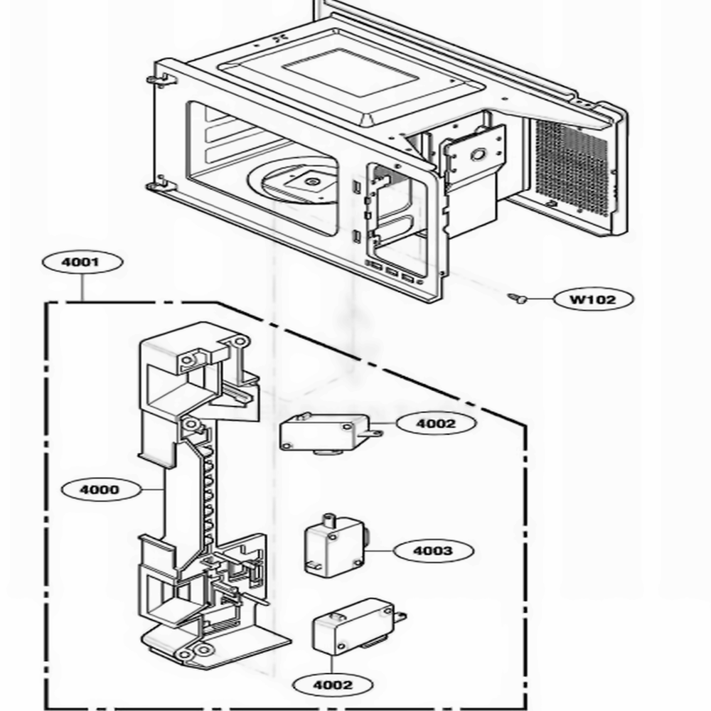 Latch Board Parts Diagram and Parts List for LD510D AG1QAMA LG Wall Oven