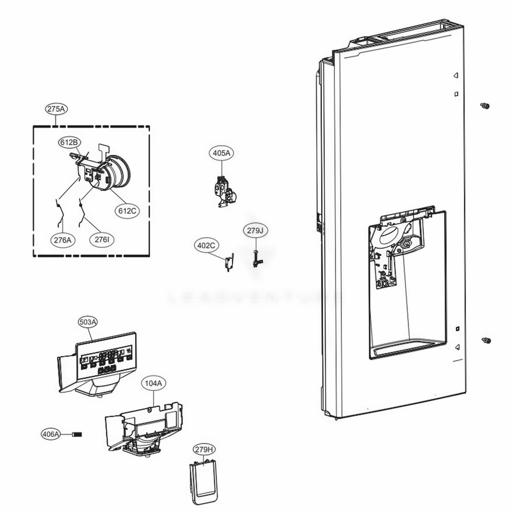 Dispenser Parts Diagram and Parts List for LFXS28596S ASTCNA0 LG Refrigerator